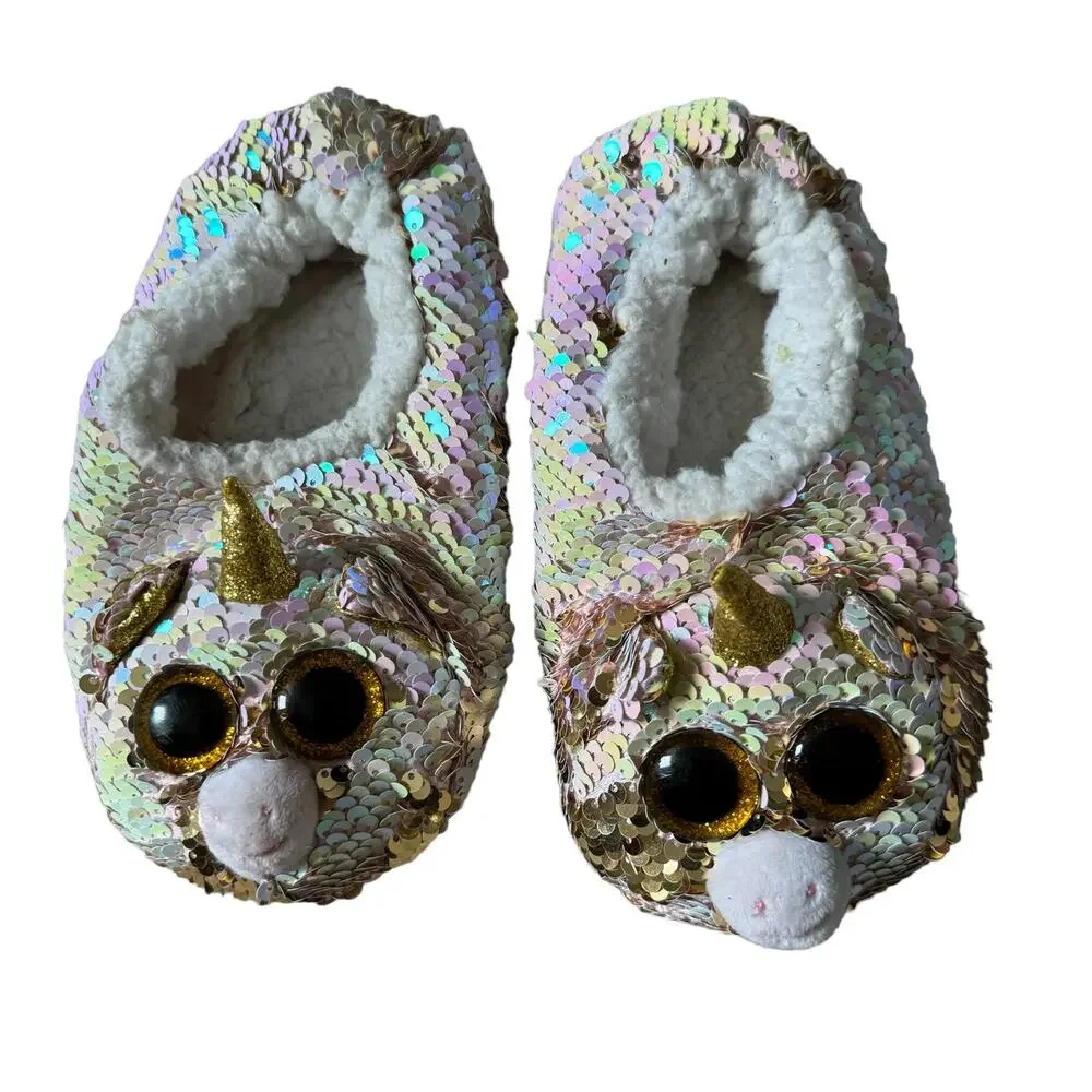 TY Beanie Babies Fashion Fantasia Girls Sequin Unicorn Slipper Sock Size 4-6